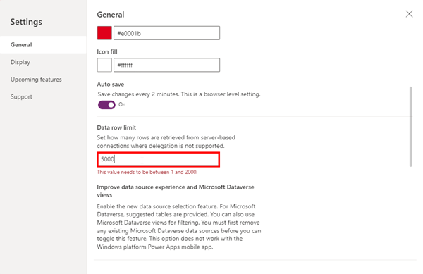 blog.atwork.at Tips for PowerApps 9 set data row limit for