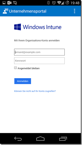 Windows Intune Portal Anmeldung