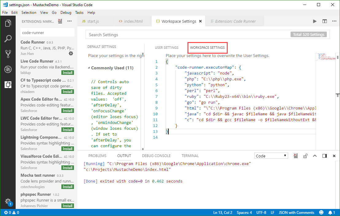 running code in visual studio