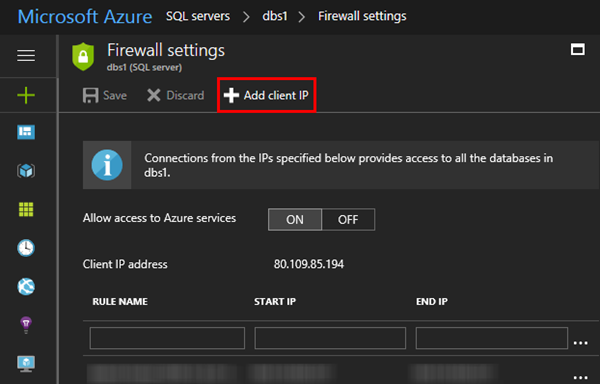 Add your local IP address to a SQL Azure Firewall easily