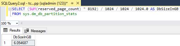 Get the size of a SQL Azure database quickly