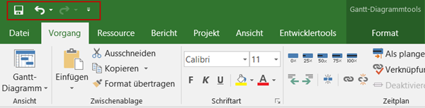 Microsoft Project Symbolleiste für den Schnellzugriff anpassen