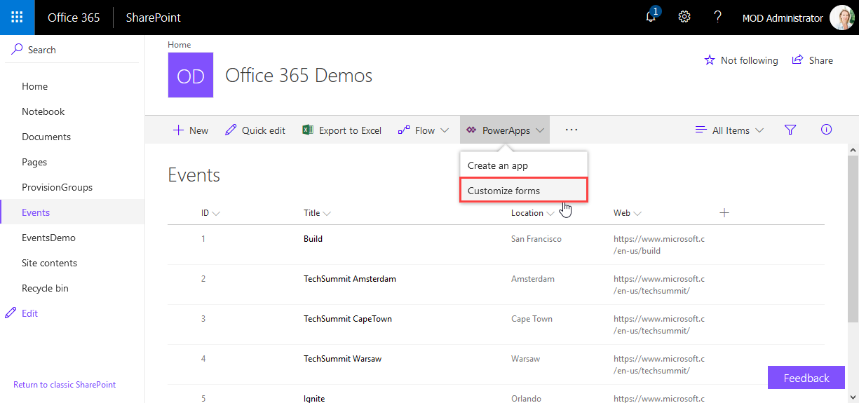 Tips for PowerApps-Using SharePoint Customize forms with Bing Maps visualization