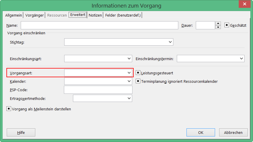 Microsoft Project Vorgangsarten  der Einfluss auf Ressourcenplanung