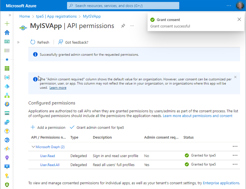 If the administrator has confirmed the permissions, they are available for the application.