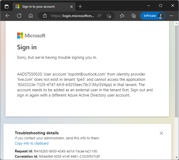 An unsuccessful attempt to log in as an unknown user