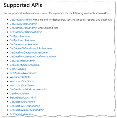 Supported APIs
