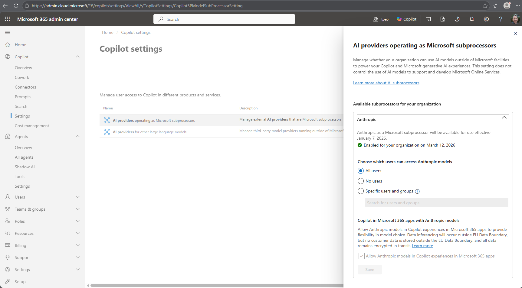 Anthropic models in Microsoft Online Services
