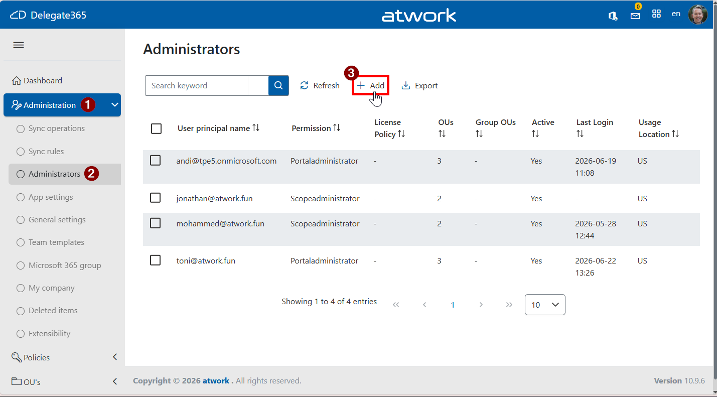 Delegate365-Add administrator