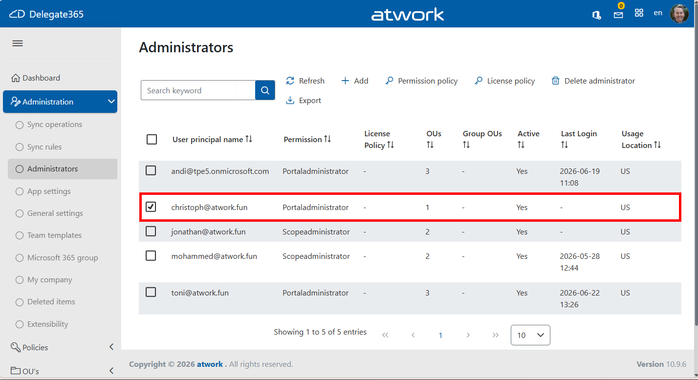 Delegate365-Add administrator