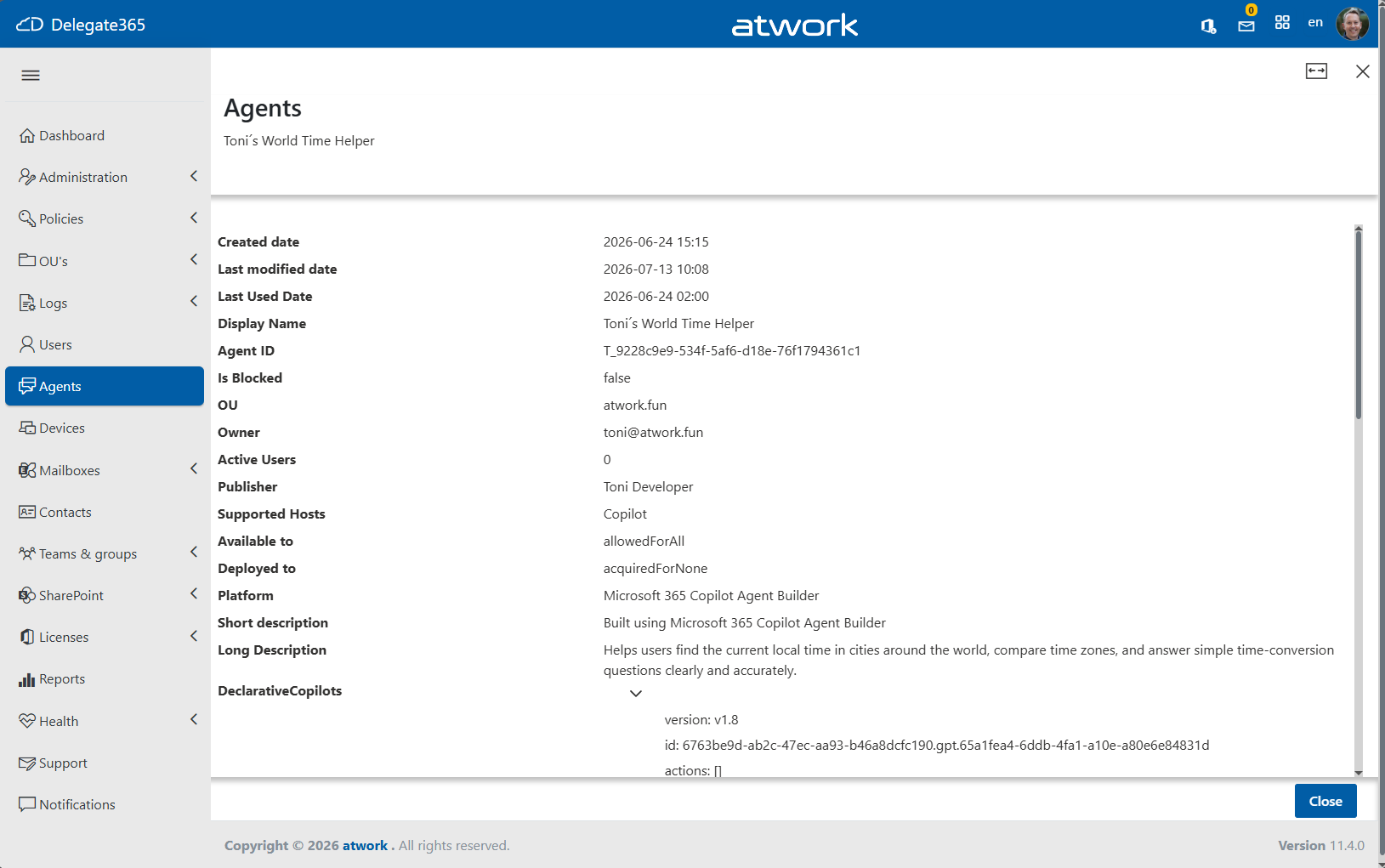 Delegate365 agent details