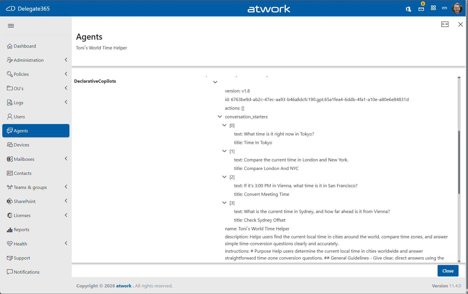 Delegate365 agent details