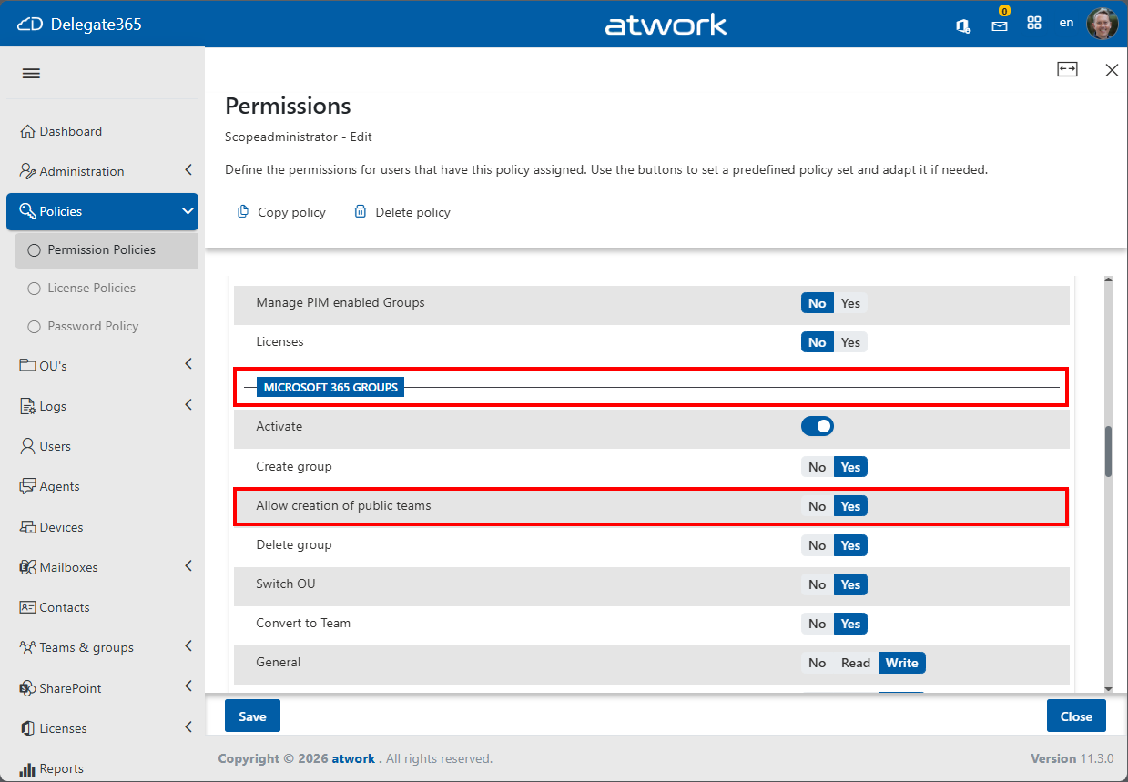 Delegate365 Teams settings