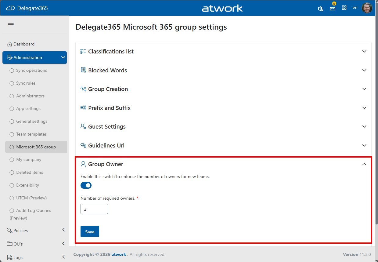 Delegate365 settings