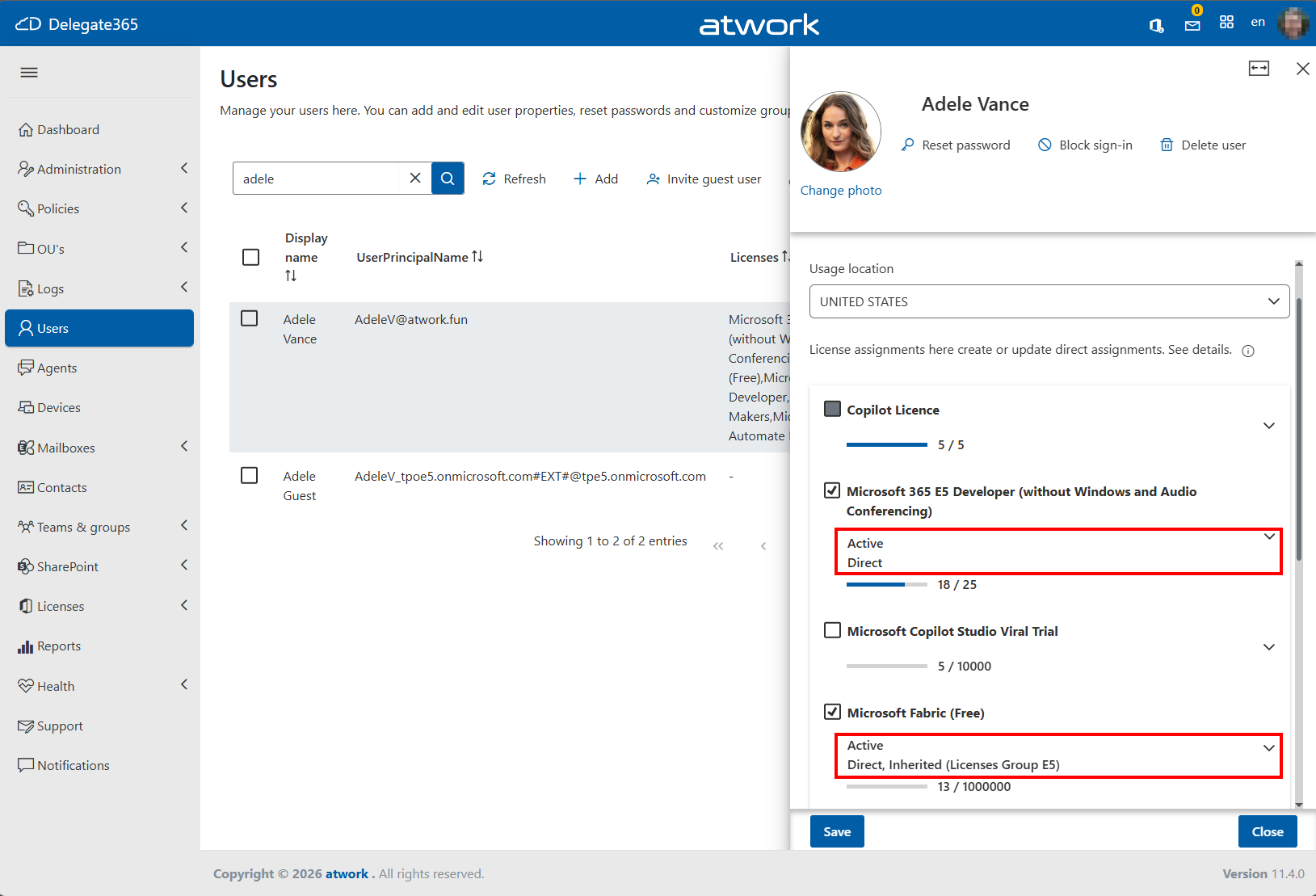 Delegate365 user licenses