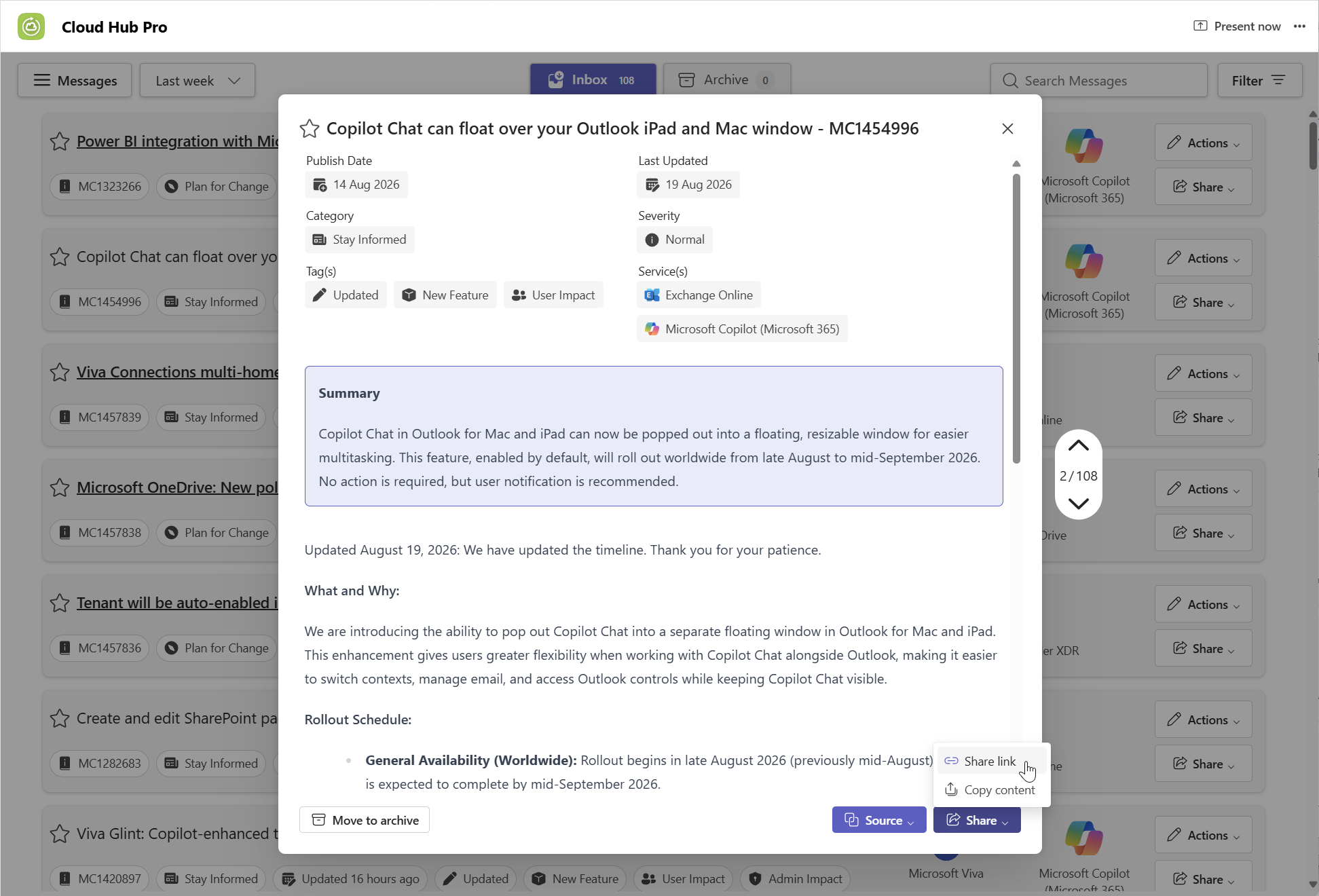 Cloud Hub Pro messages