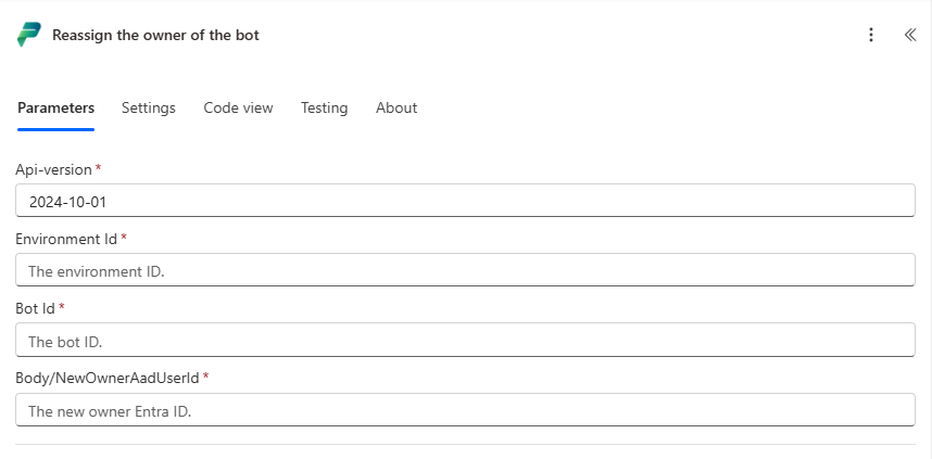 Power Automate action to reassign the owner of a bot